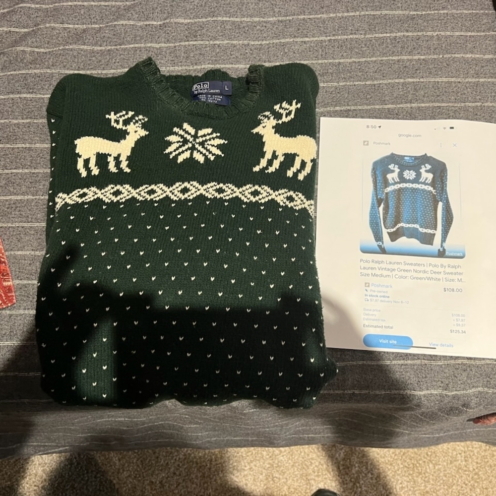 Polo by Ralph Lauren Men's Dark Green Reindeer Sweater